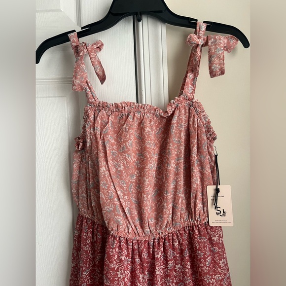 NWT Sincerely Jules Pink Floral Cottagecore Tiered Tie Straps Midi Dress Medium - Picture 4 of 7